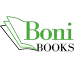 Boni Books logo featuring an open book illustration with green and black text on a light gray background