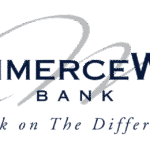 CommerceWest Bank logo with the tagline “Bank on The Difference™” in navy blue text on a light gray background