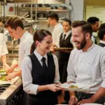 Diverse team of restaurant staff working together in modern kitchen, showing successful hiring and team collaboration in competitive labor market