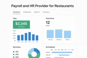 Payroll and HR provider for restaurants software dashboard showing tip management and overtime tracking