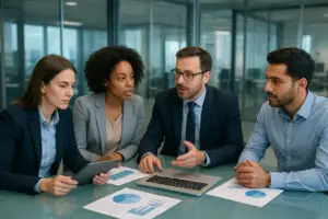 Strategic Human Resources Management (SHRM) team collaborating in modern office