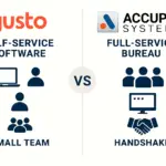 AccuPay Systems vs Gusto payroll comparison for California small businesses showing full-service bureau versus self-service software