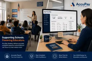 California charter school administrator reviewing payroll compliance requirements for certificated and classified staff using HR software.