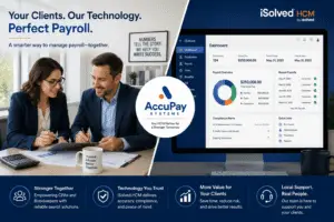 CPA and bookkeeper partnering with AccuPay Systems to offer full-service payroll through the iSolved HCM platform
